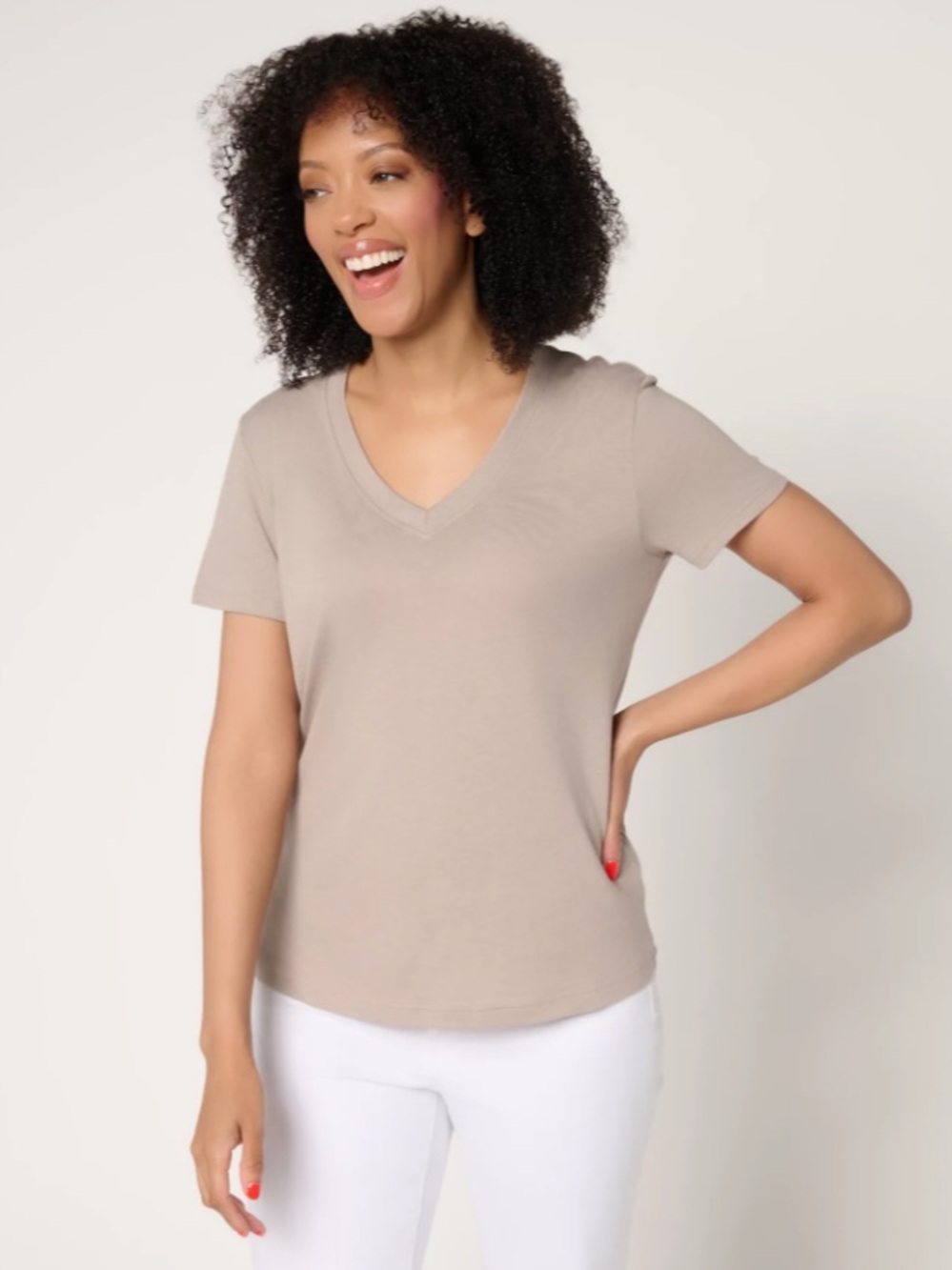 Barefoot Dreams Malibu Collection Pima Modal Slub V-Neck Tee in Beach Rock, XL